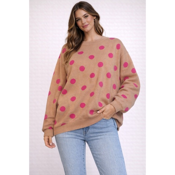 Maeve by Anthropologie Sweaters - Maeve by Anthropologie Polka Dot Mock Neck Sweater Taupe Pink XLarge